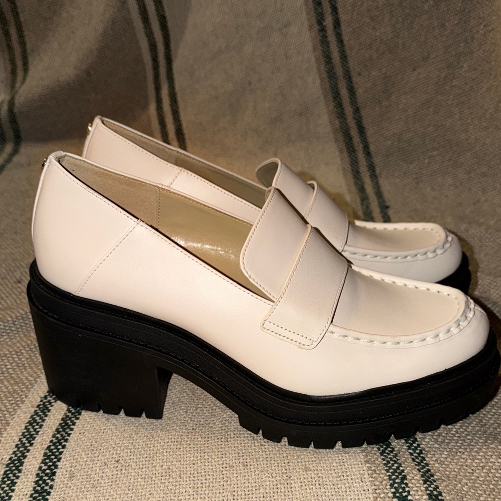 Michael Kors Rocco Platform Loafers Cream Size 8 Chunky Heel